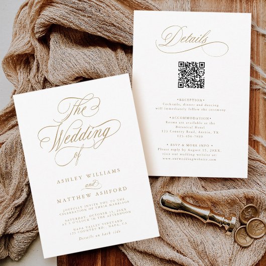 Gouden romantische kalligrafie Alles in één bruilo Kaart