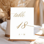 Gouden romantische kalligrafie huwelijksnummer 18, kaart<br><div class="desc">Tafel 18. Controleer alle beschikbare nummers. | Romantisch en elegant kronkelig kalligrafie huwelijks tafelnummers met monogrammen. Voor meer geavanceerde aanpassing van dit ontwerp,  klik op de blauwe ontwerp tool knop hierboven!</div>