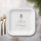 Gouden Romantische Kalligrafie Vrolijk Kerstfeest Papieren Bordje