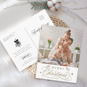Gouden Romantische Kalligrafie Vrolijke Kerstfoto Briefkaart