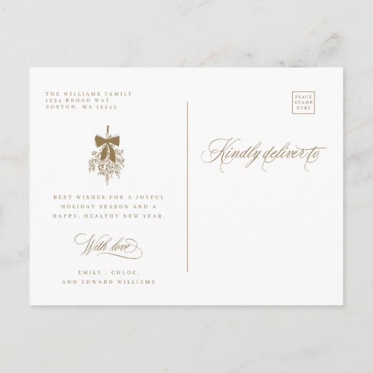 Gouden Romantische Kalligrafie Vrolijke Kerstfoto Briefkaart (Achterkant)