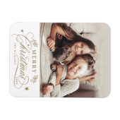 Gouden Romantische Kalligrafie Vrolijke Kerstfoto Magneet (Horizontaal)