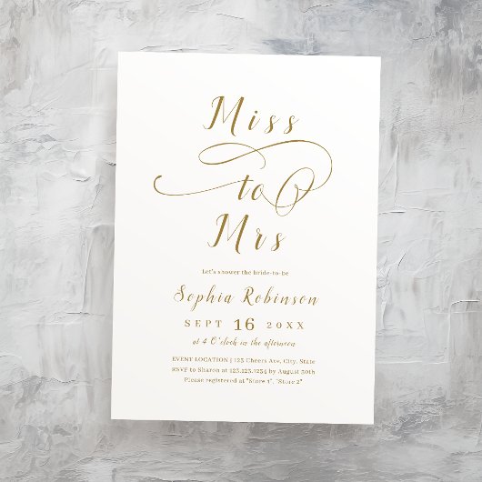 Gouden romantische Miss to Mrs-script bruidsdouche Kaart