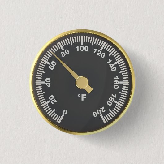 Gouden ronde thermometer button 3,2 cm (Voorkant)