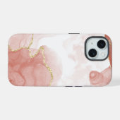 Gouden Rood Aquarel Marmerpatroon iPhone 15 Case (Achterkant horizontaal)