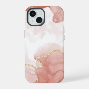 Gouden Rood Aquarel Marmerpatroon iPhone 15 Case