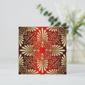 Gouden Rood Art Deco Damask bruiloft uitnodiging (Staand voorkant)