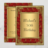 Gouden Rood Art Deco Frame Uitnodiging (Voorkant / Achterkant)