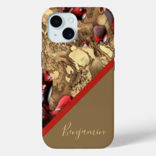 Gouden rood beige chique koel marmer iPhone 15 case