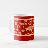 Gouden Rood Bloemendecoratie Mok (Voorkant links)