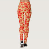 Gouden Rood bloemenkunst Leggings (Achterkant)