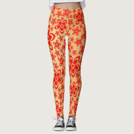 Gouden Rood bloemenkunst Leggings