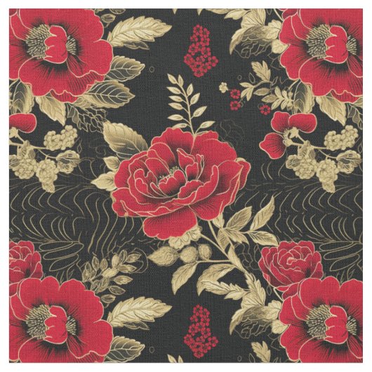 Gouden Rood Bloemwerk Stof (Close Up)