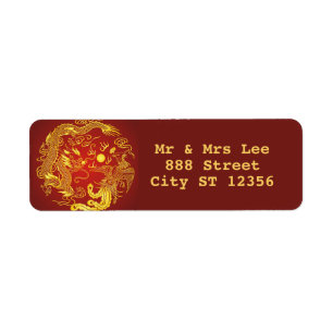 Gouden Rood Draak Phoenix Chinees Huwelijksadres Etiket