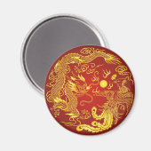 Gouden Rood Draak Phoenix Chinees Huwelijksgunst Magneet (Voorkant / Achterkant)