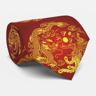 Gouden Rood Draak Phoenix Chinees Huwelijksgunst Stropdas