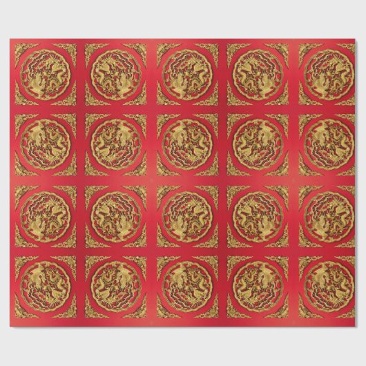 Gouden Rood Draak Phoenix Chinees Huwelijksgunstbe Cadeaupapier (Vlak)