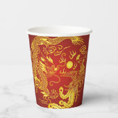 Gouden Rood Draak Phoenix Chinees Huwelijksgunstbe Papieren Bekers (Achterkant)