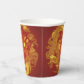 Gouden Rood Draak Phoenix Chinees Huwelijksgunstbe Papieren Bekers (Rechts)