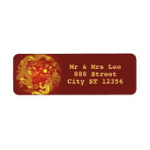 Gouden Rood Draak Phoenix Chinees Trouwadres Etiket (Voorkant)