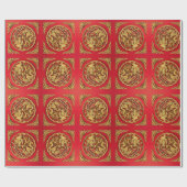 Gouden Rood Draak Phoenix Chinees Trouwgeschenk Cadeaupapier (Vlak)