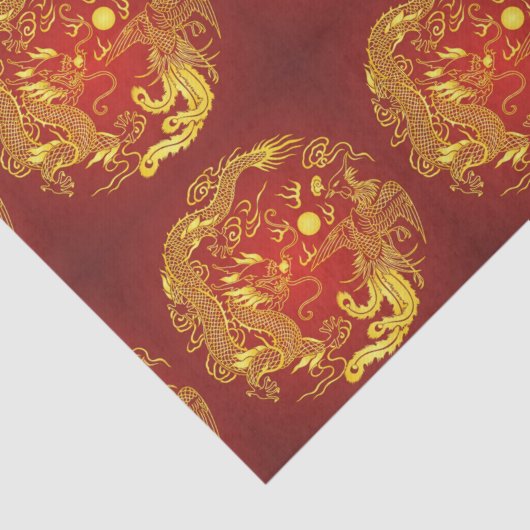 Gouden Rood Draak Phoenix Chinees Trouwgeschenk Tissuepapier (Detail)