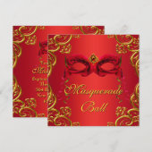 Gouden Rood Masker Rood Maskerade Feest Kaart (Voorkant / Achterkant)