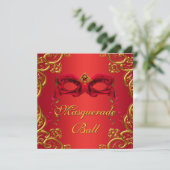 Gouden Rood Masker Rood Maskerade Feest Kaart (Staand voorkant)