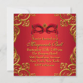 Gouden Rood Masker Rood Maskerade Feest Kaart (Achterkant)