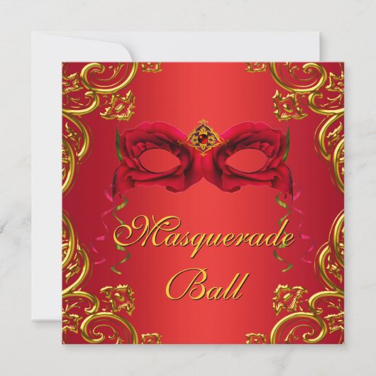 Gouden Rood Masker Rood Maskerade Feest Kaart (Voorkant)