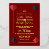 Gouden Rood Monogram Speelkaart Trouw Uitnodiging (Voorkant)
