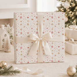 Gouden Rood Sneeuwvlok Kerst Inpakpapier