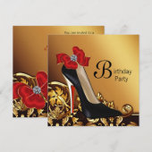 Gouden Rood Zwarte Hoge Hak Schoen Verjaardagsfees Kaart (Voorkant / Achterkant)