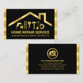 Gouden Rooftop Handyman Gereedschap Strepen Visitekaartje (Voorkant / Achterkant)