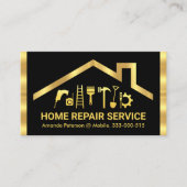 Gouden Rooftop Handyman Gereedschap Strepen Visitekaartje (Voorkant)