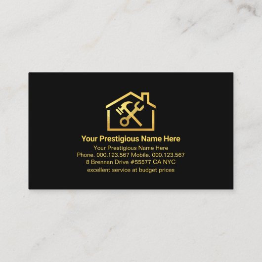 Gouden Rooftop Handyman Gereedschap Visitekaartje (Achterkant)