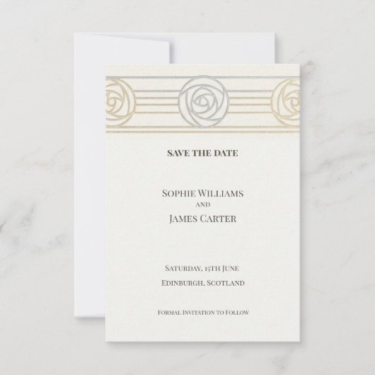 Gouden Roos Art Deco Bewaar De Datum Save The Date (Voorkant)