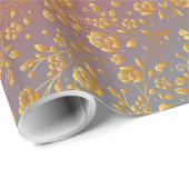 Gouden Roos Bloemen met Rood & Blauw Gradient Gift Cadeaupapier (Rol Hoek)