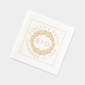 gouden roos bloemenkrans initialen bruiloft folie servetten (Links)