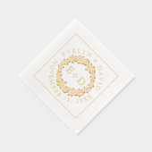 gouden roos bloemenkrans initialen bruiloft folie servetten (Rechts)