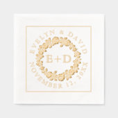 gouden roos bloemenkrans initialen bruiloft folie servetten (Voorkant)