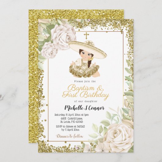 Gouden Roos Charra Meisje Verjaardag en Doop Kaart (Voorkant / Achterkant)