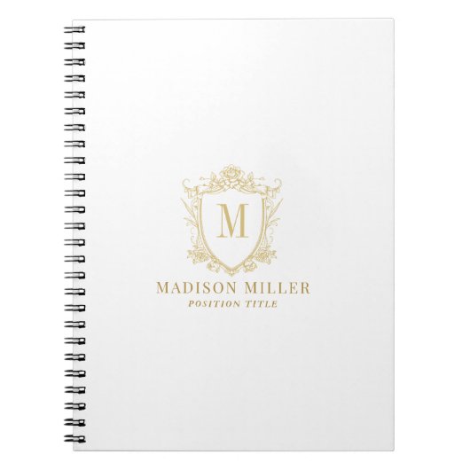 Gouden Roos Crest Kroon Rollen Monogram Notitieboek (Voorkant)