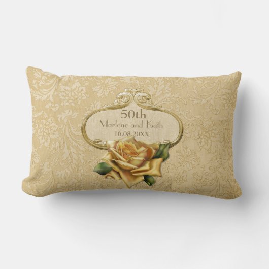 Gouden Roos Damask 50ste bruiloft Jubileum kussen (Voorkant)