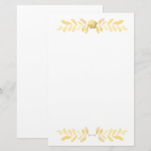 Gouden Roos en bladeren Briefpapier (Voorkant / Achterkant)