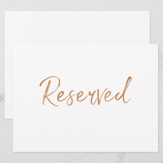 Gouden Roos "Gereserveerd" Trouwbord | Stijlvol Kaart (Voorkant / Achterkant)