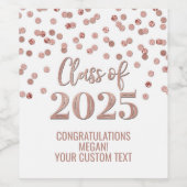 Gouden Roos Glitter Klasse van 2025 Afstuderen Wijn Etiket (Enkel label)