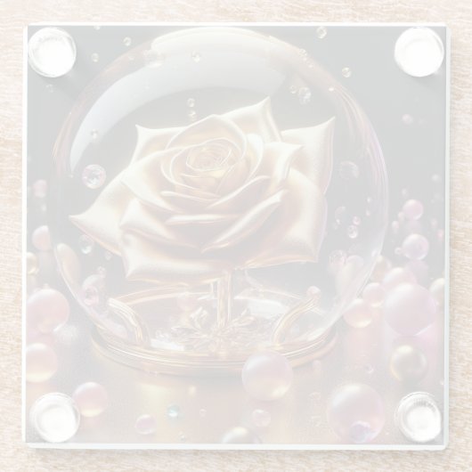 Gouden roos in een wereldbol glazen onderzetter (Achterkant)