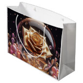 Gouden roos in een wereldbol groot cadeauzakje (Achterkant Gekanteld)