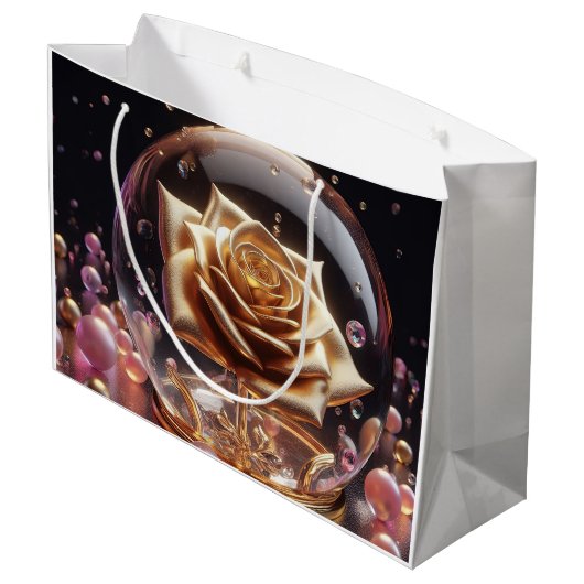 Gouden roos in een wereldbol groot cadeauzakje (Achterkant Gekanteld)